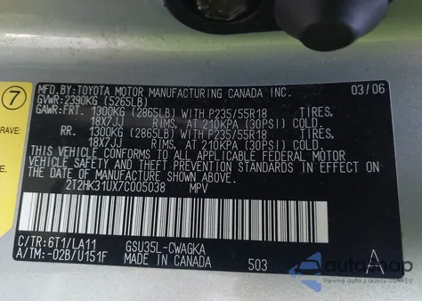 2007 Lexus Rx 350 z USA, uszkodzony, nr VIN 2T2HK31UX7C005038